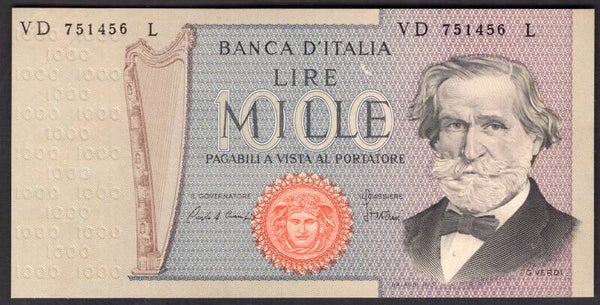 Italy, 1,000 Lire, 6-9-1980 (WPM 101g). VD 751456 L. AU.