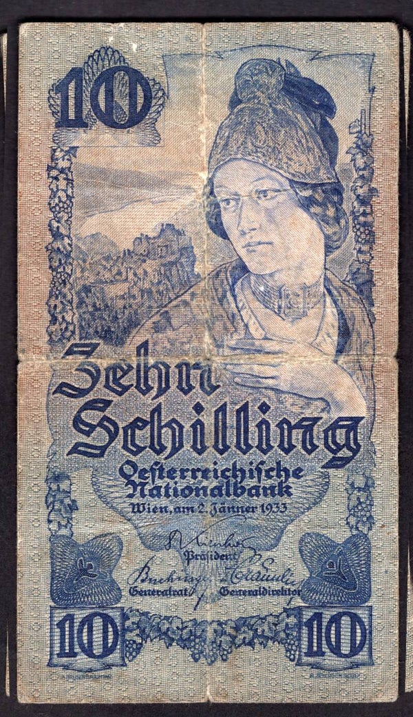 Austria, Nationalbank. 10 schilling. 2-1-1933. 1051 87842. (WPM 99a). GF.