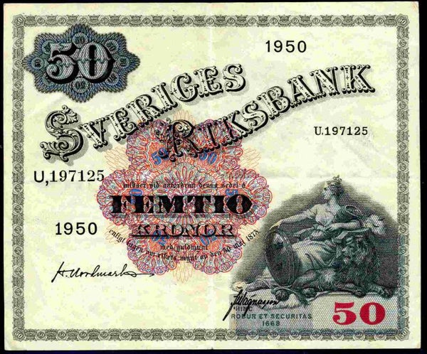 Sweden, 50 Kronor, 1950. (WPM 35). U.197125. GVF.