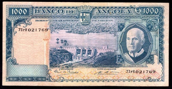Angola. 1,000 Escudos, 73rR 021769, 10-6-1970 (WPM 98). Good Fine.