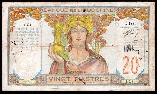 French Indochina, 20 piastres. (1928-31). 04951828. GF+. W3170