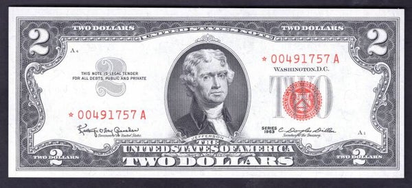 U.S.A. Legal Tender, $2, 1963, replacement, *00491757A (WPM 382). AU-UNC