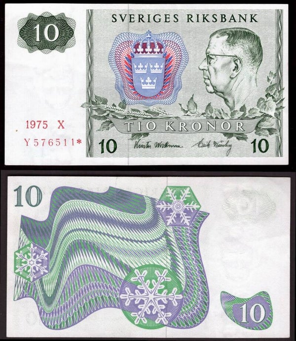 Sweden. 10 Kronor 1975 replacement. 576511*. VF.