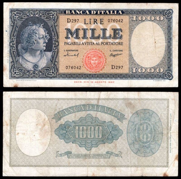 Italy, 1,000 Lire, 15-9-1959, D297 076042. GF. W7435