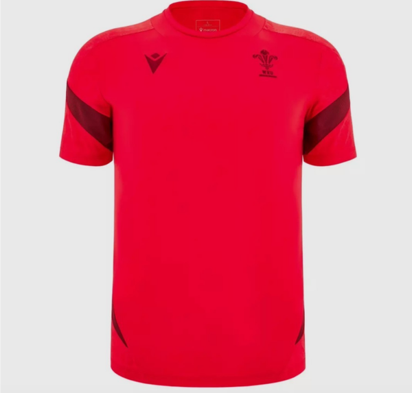 Macron Wales Rugby Poly Training Shirt – Red with Black Details | Official Training Top