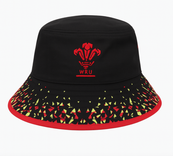 Macron Wales Rugby 2025/26 Bucket Hat | Official WRU Fan Hat – Black Red Edition