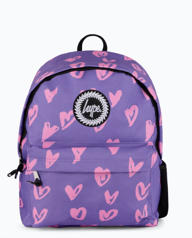 Hype Unisex Purple/Pink Glitter Scribble Hearts Backpack