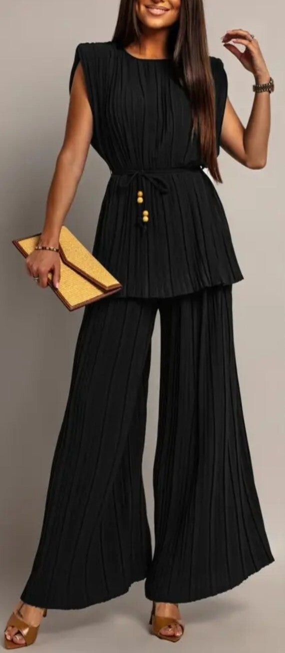 Geplooide set met riem Zwart, One Size 36/42