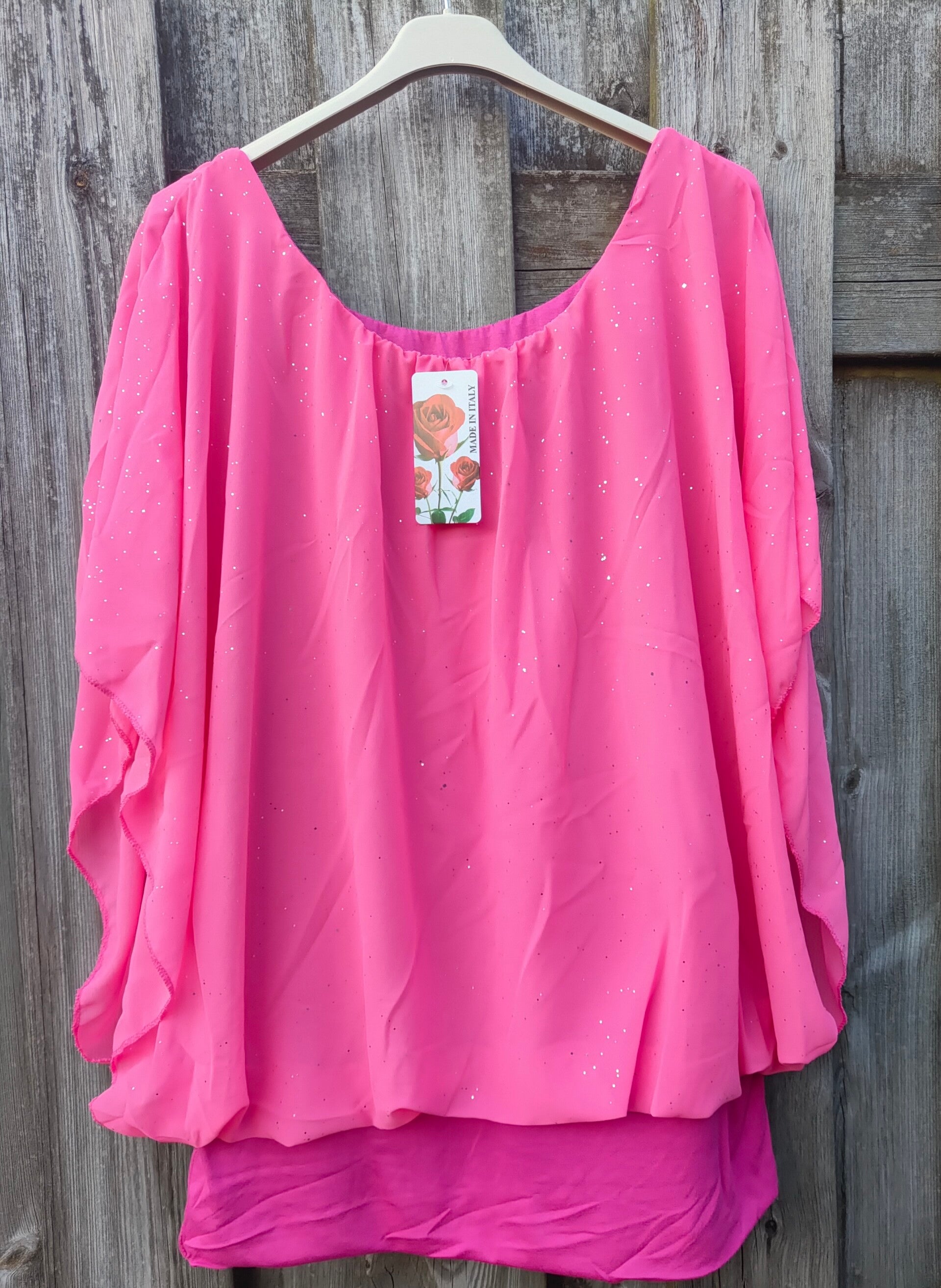 Ballon top met sparkel Fuchsia one size 40/46