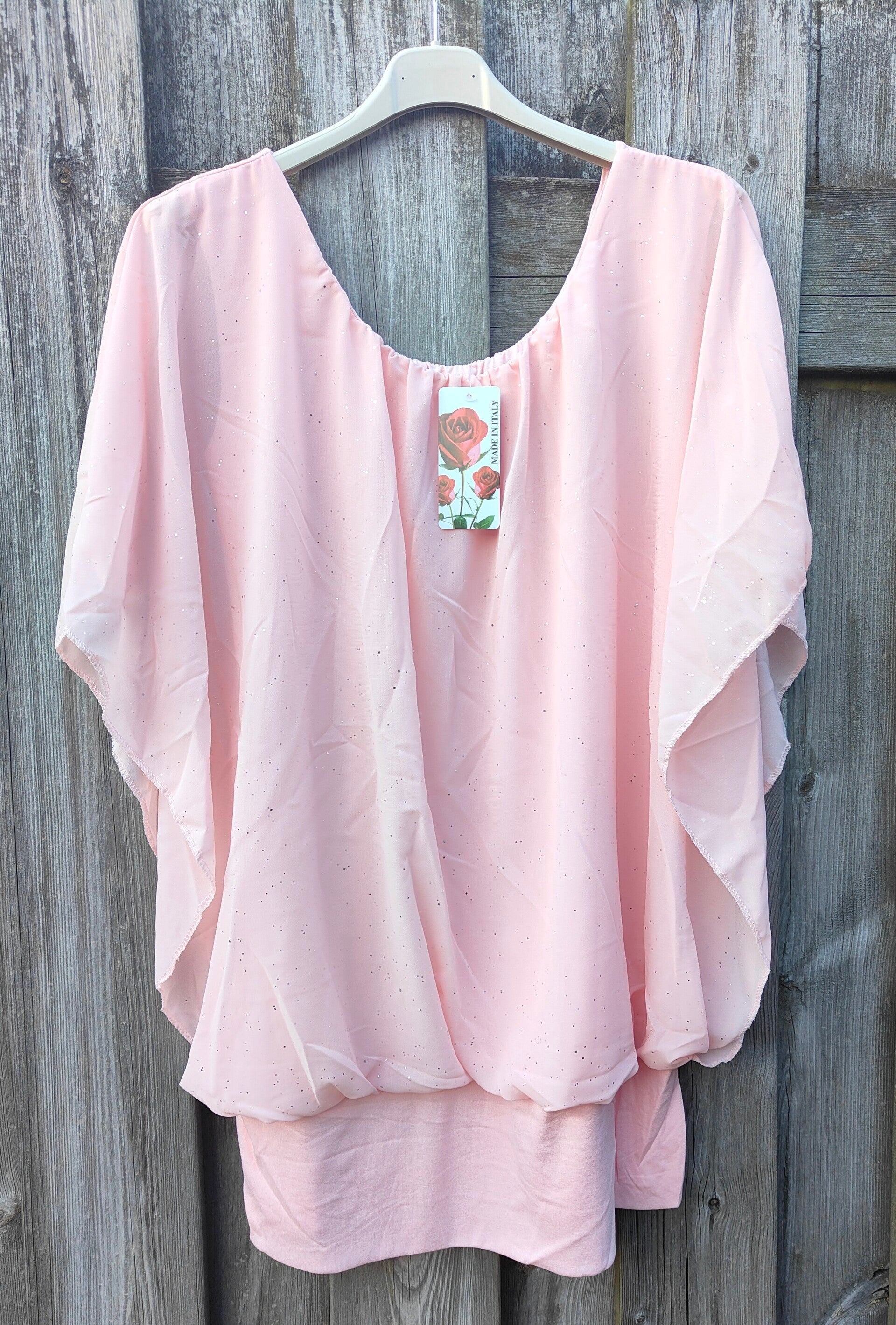 Ballon top met sparkel Roze one size 40/46