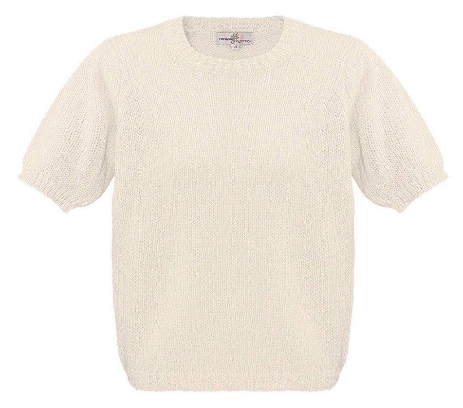 Basic shirt met pofmouwen beige