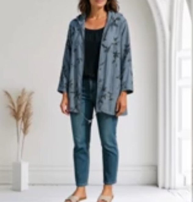 Bloemenprint Vest Blauw, One Size 36/44