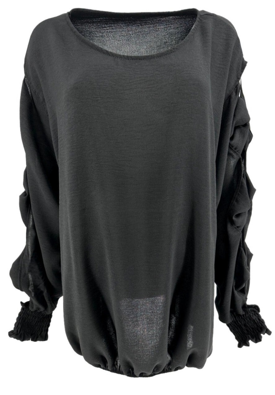 Blouse met strik op de mouw zwart one size 42/46