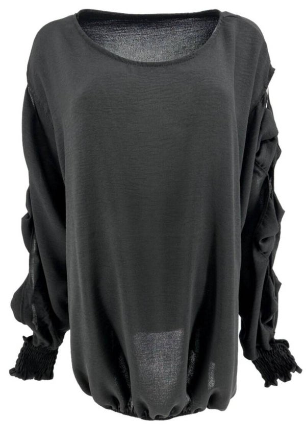 Blouse met strik op de mouw zwart one size 42/46