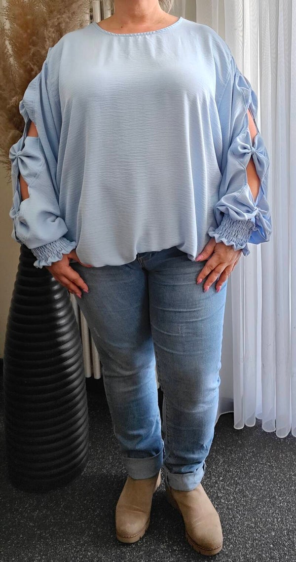 Plus Size Blouse met strikken op de mouw licht blauw one size 46/52