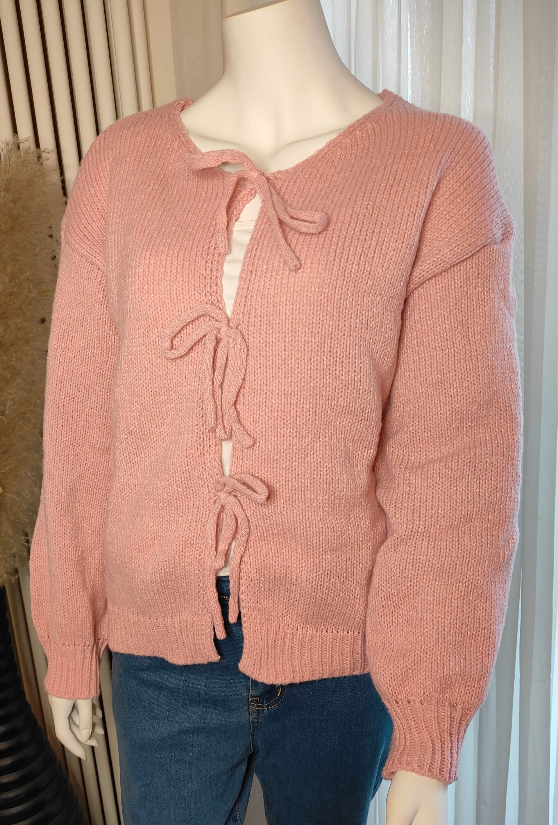 Cardigan met strikken oud roze