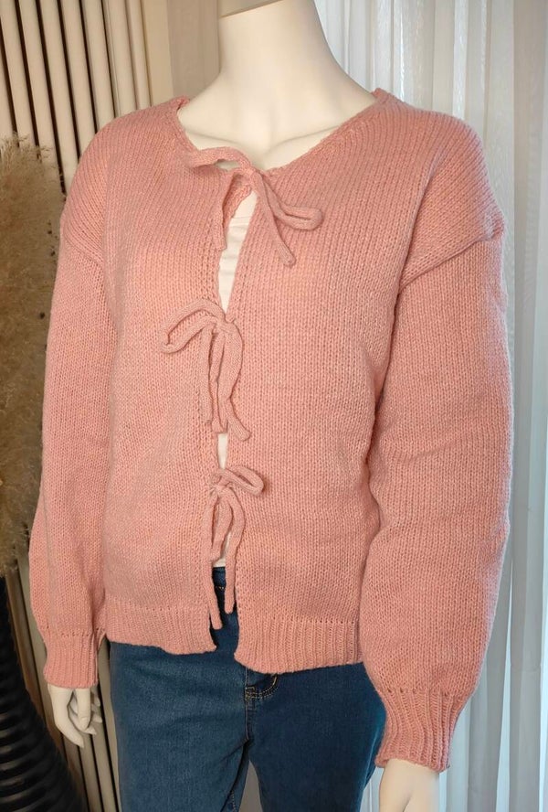 Cardigan met strikken oud roze