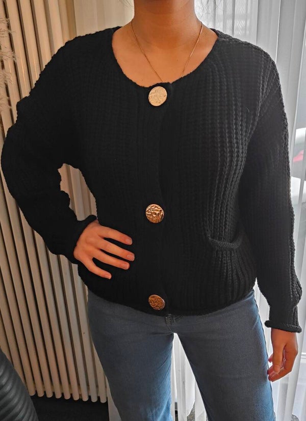 Estee Brown vest lange mouwen en gouden knopen