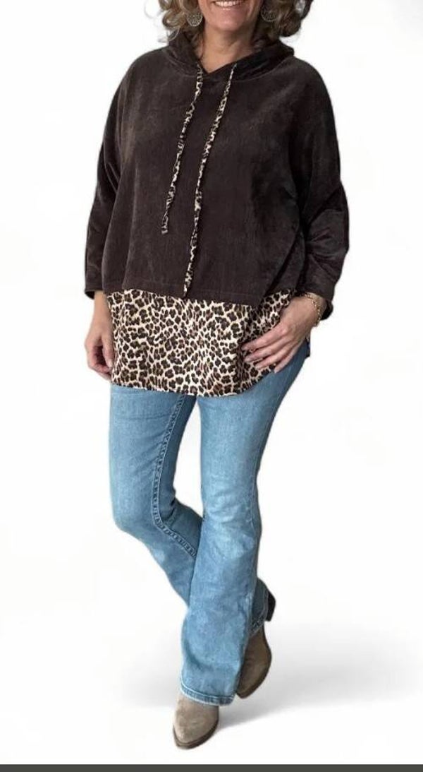 Velours Hoodie met panterprint One Size 36/42