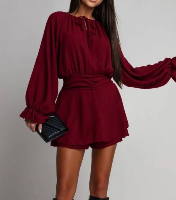 Korte jumpsuit Bordeaux, One Size S tot XL