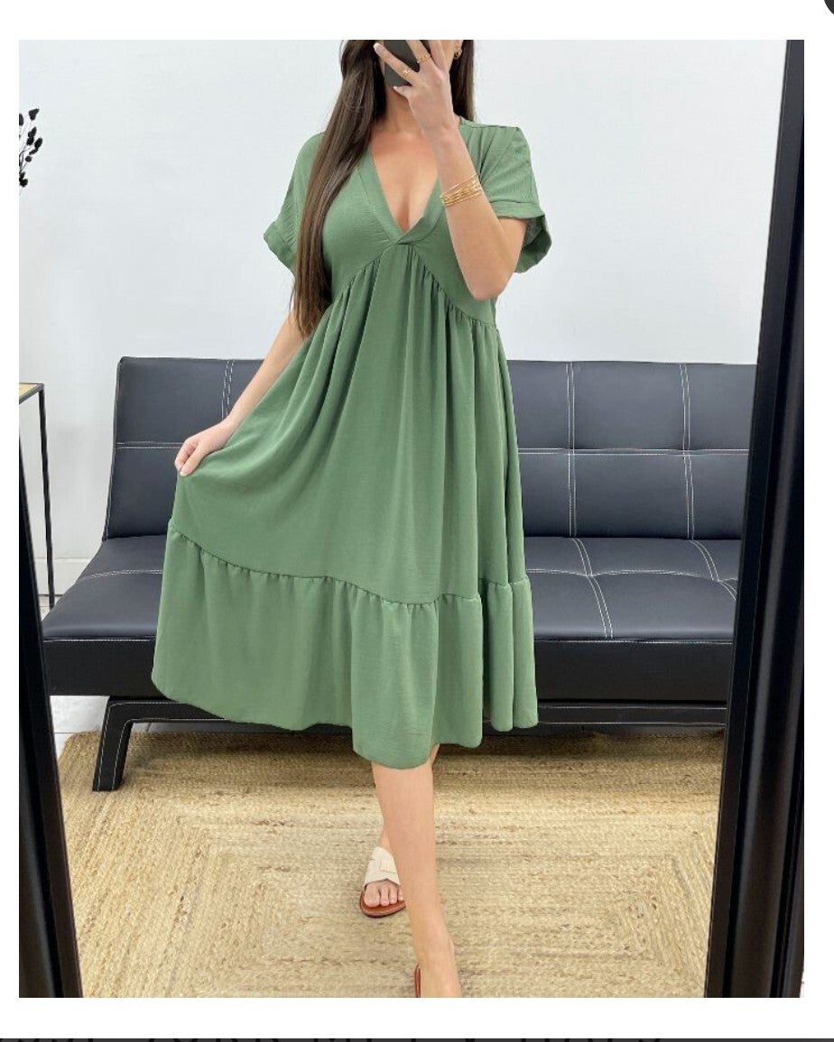 Zomer jurk Jessie, Army, One Size te dragen t/m 44