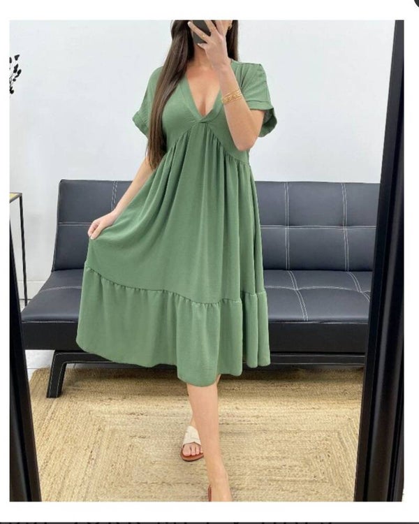 Zomer jurk Jessie, Army, One Size te dragen t/m 44