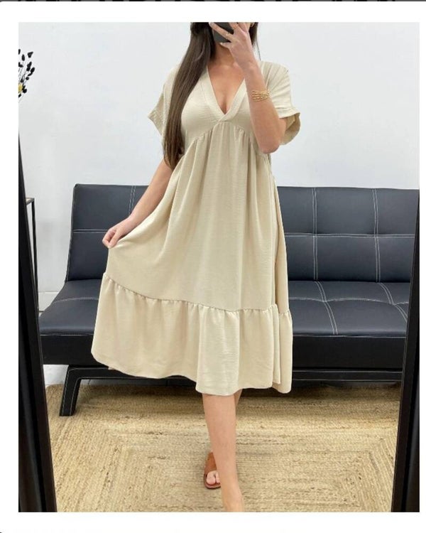 Zomer jurk Jessie Zand, One Size te dragen tot maat 44