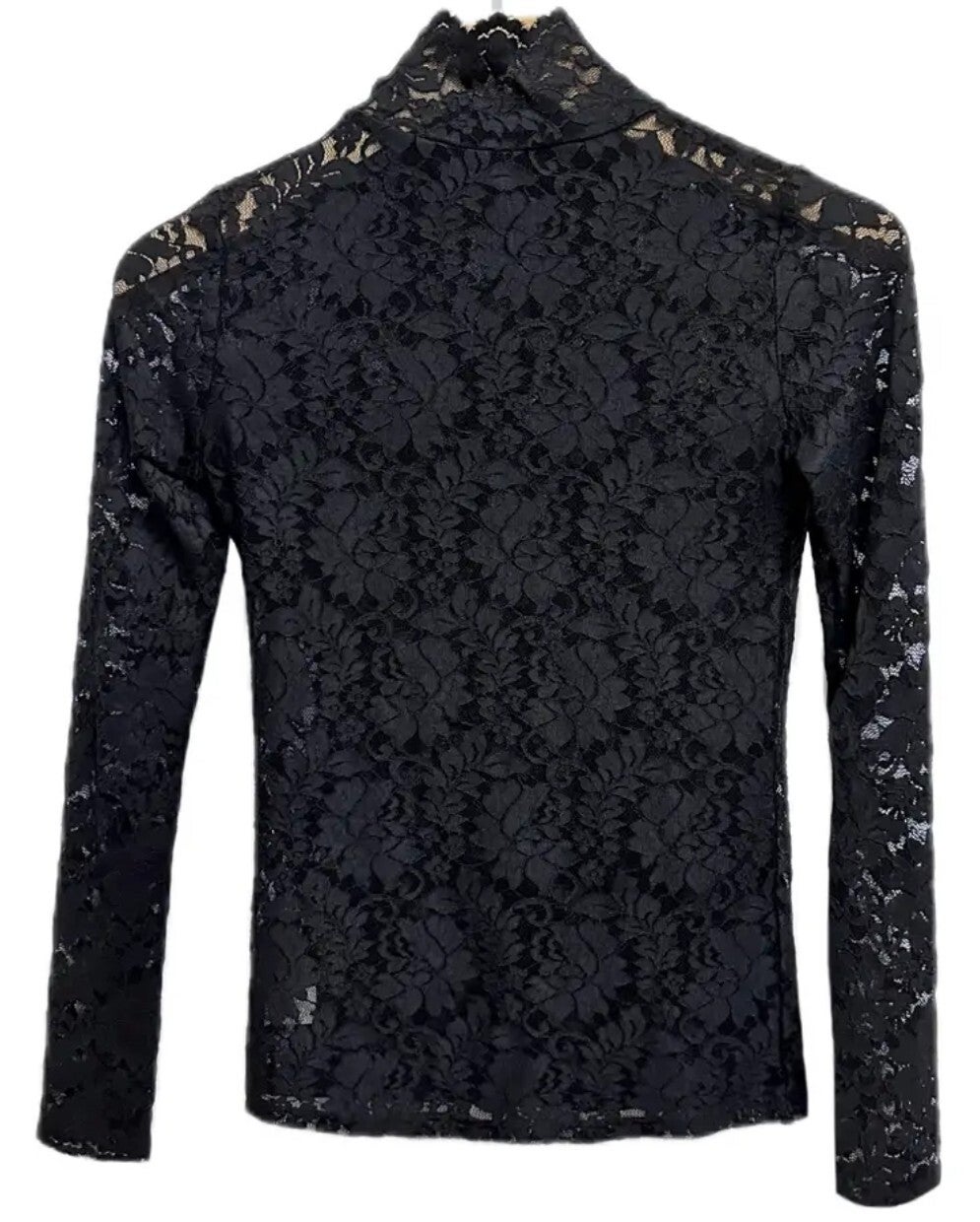 Kanten top met smock hals zwart rechte mouw maat S,M,L,XL,XXL