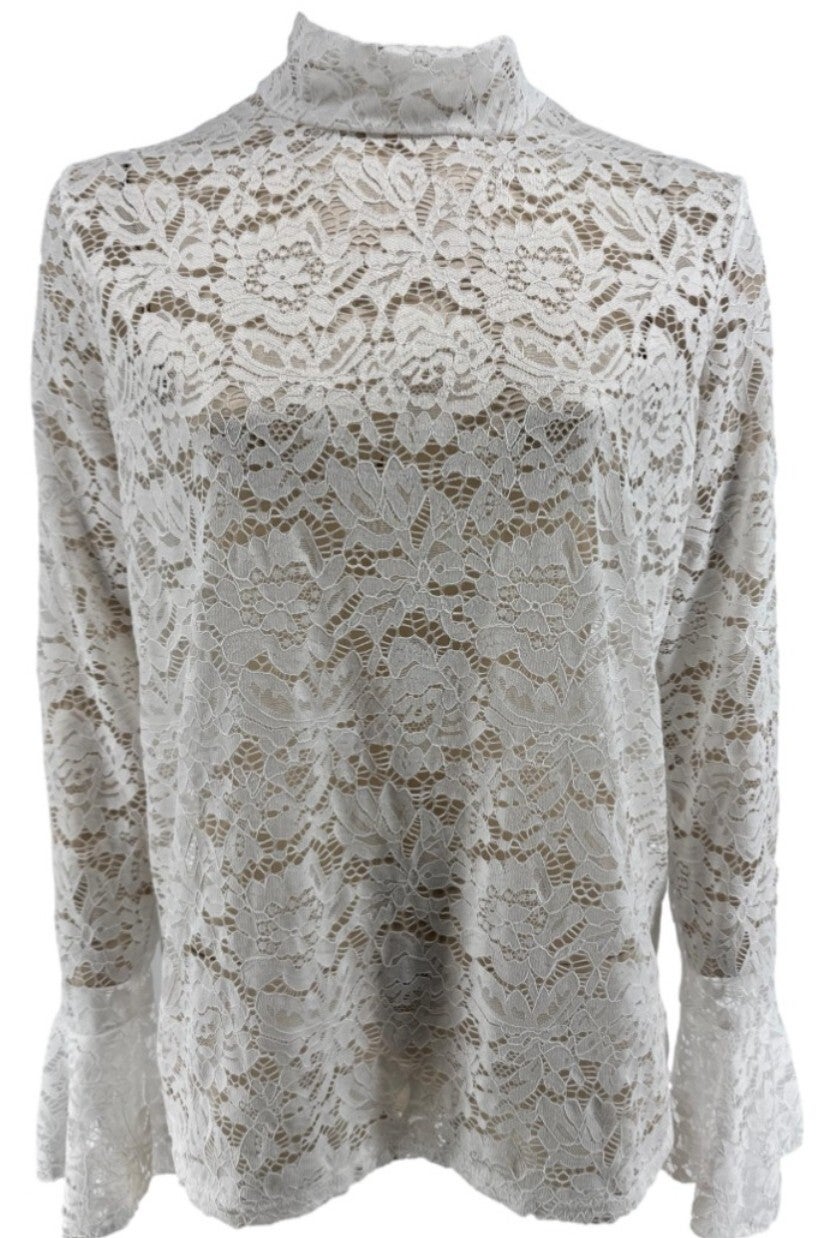 Kanten top met uiteenlopende mouw wit one size 40/46