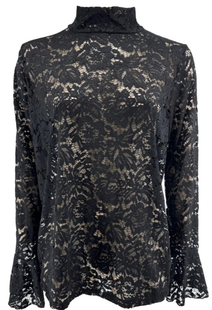 Kanten top met uiteenlopende mouw zwart one size 40/46