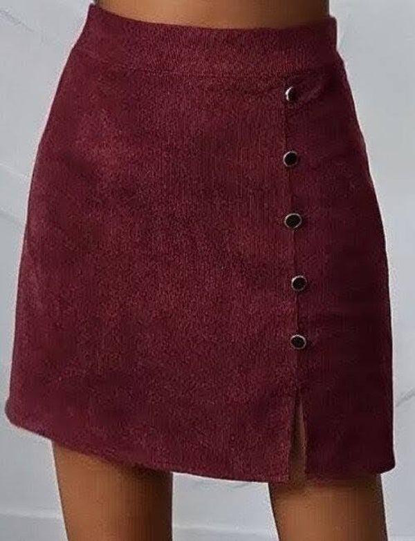 Korte Rib Mini Rok Bordeaux, S t/m XL