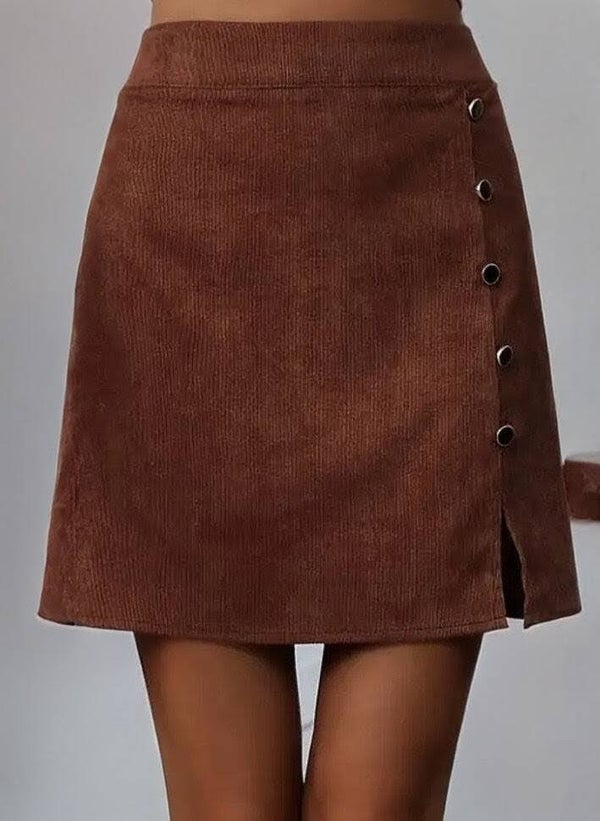 Korte Rib Mini Rok Bruin, S t/m XL