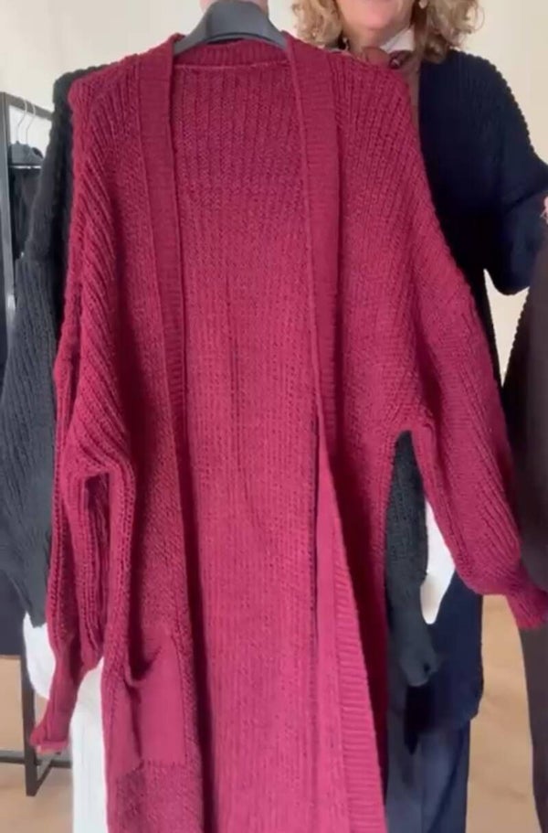 Gebreid lang vest Bordeaux One Size 36/42