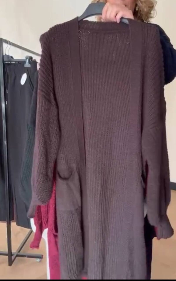 Gebreid lang vest Choco One Size 36/42