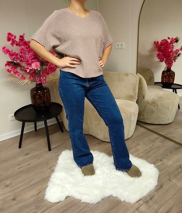 Lycra trui met korte mouw taupe one size 36/44