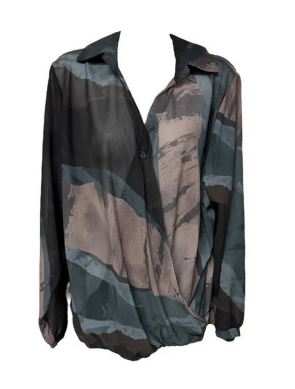 Print Blouse met kraag Petrol, One Size 36/46