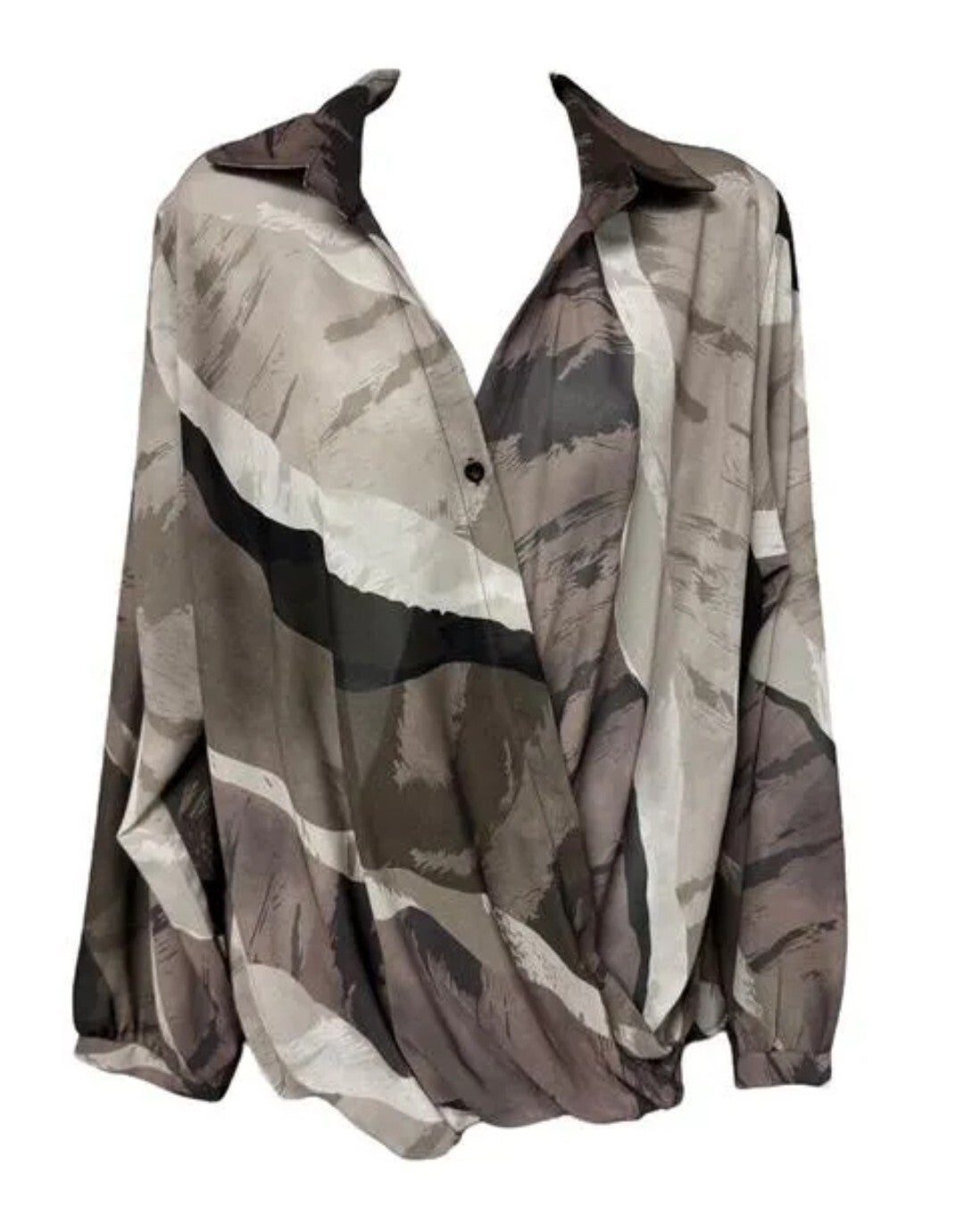 Print blouse met kraag Beige, One Size 38/46