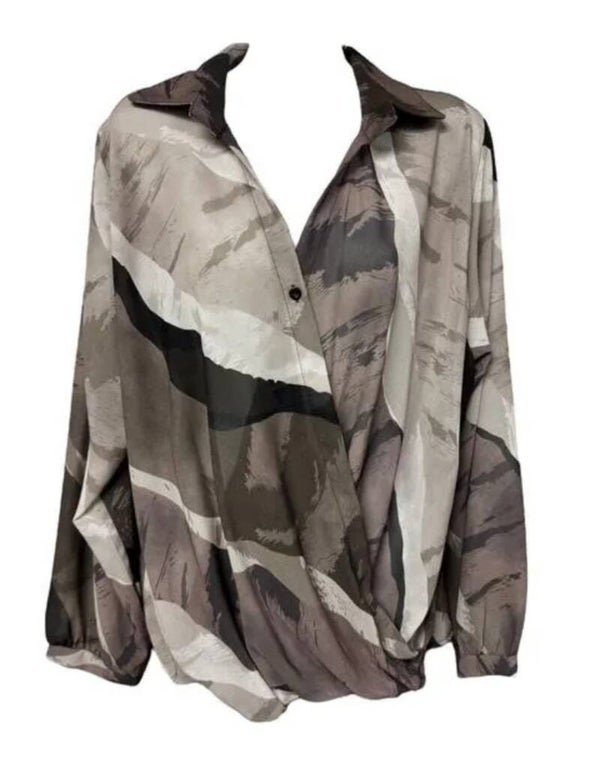 Print blouse met kraag Beige, One Size 38/46