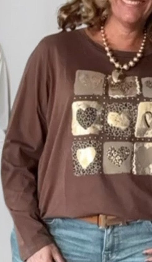 Top met hartjes print Choco, One Size 38/46