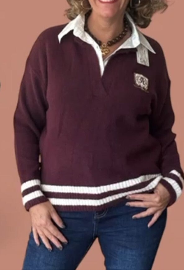 Trui met blousekraag Bordeaux One Size 36/40