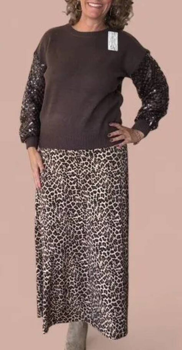 Gebreide trui met pailletten op de mouw Choco One Size 36/42