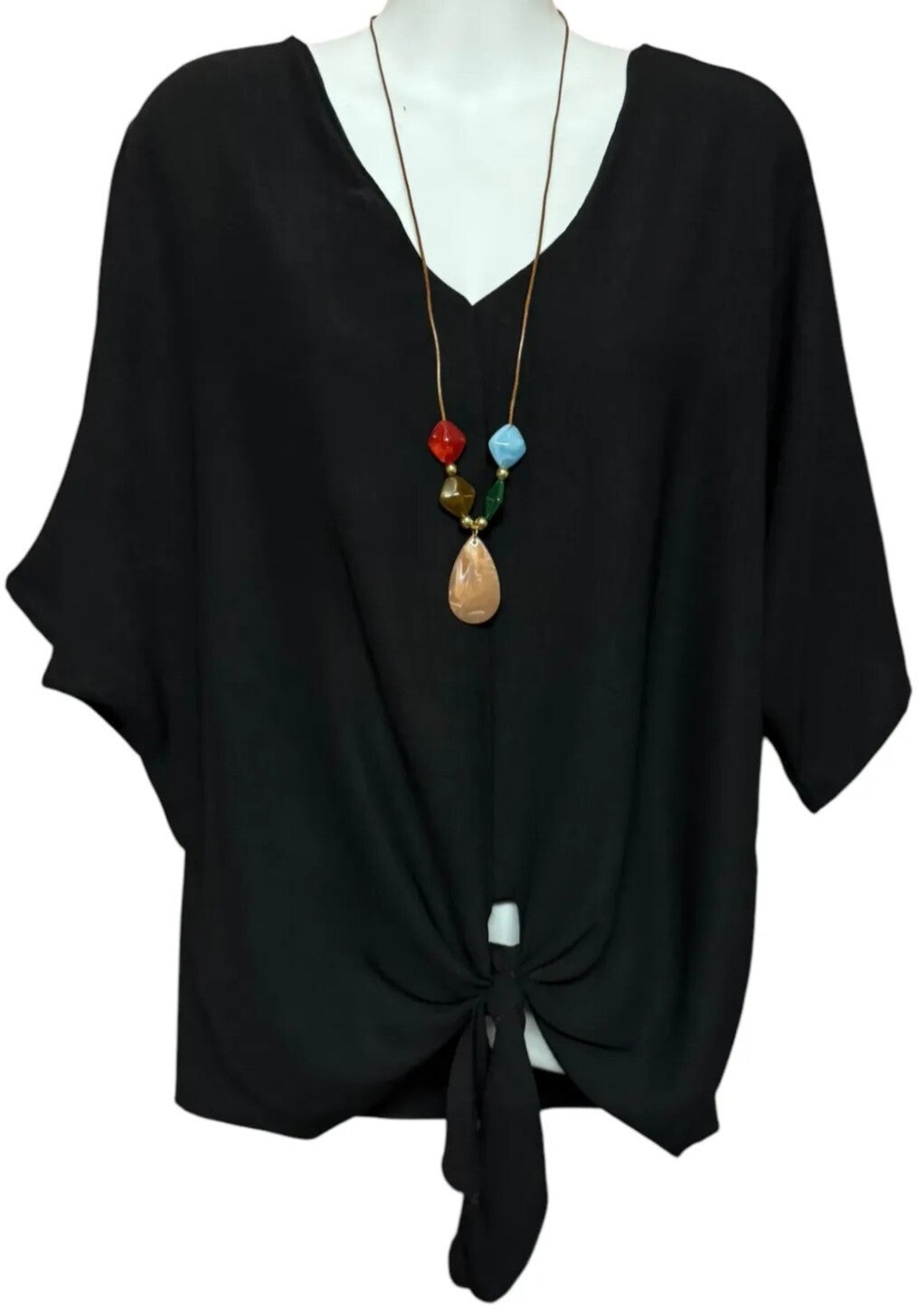 V-top hals met knoop en ketting zwart one size 40/46