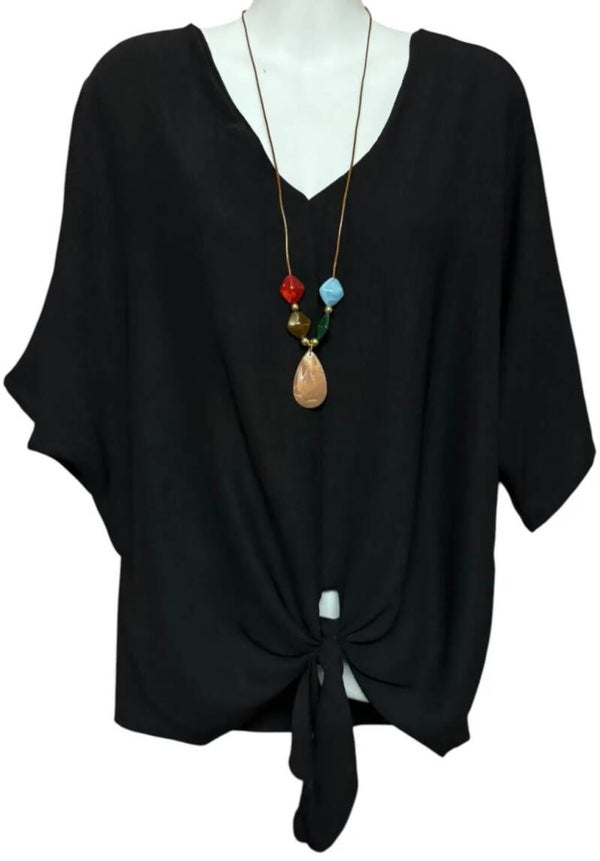 V-top hals met knoop en ketting zwart one size 40/46
