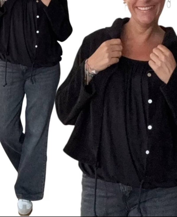 Velours vest met capuchon Zwart, One Size 36/44