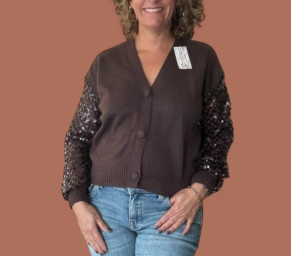 Vest met pailletten op de mouw Choco One Size 36/42
