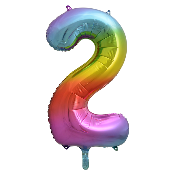 Folie Ballon Cijfer 2 Regenboog XL
