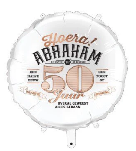 Foil ballon wit Hoera Abraham 50 jaar