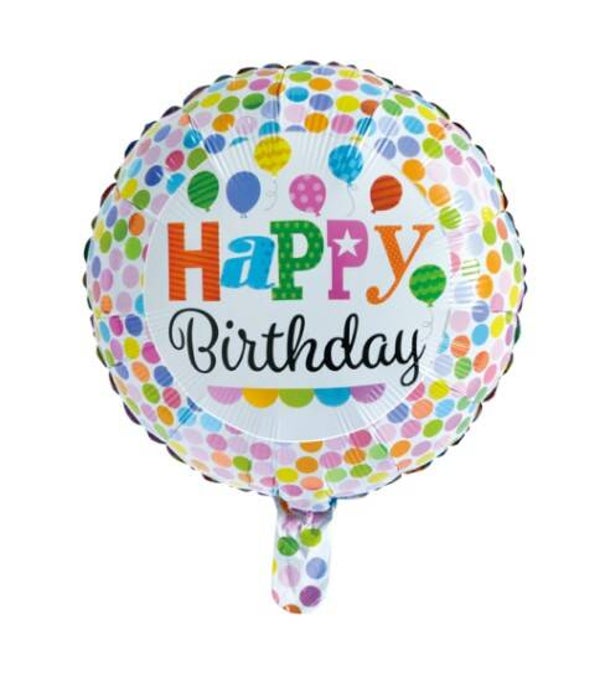 Folieballon rond happy birthday stippen