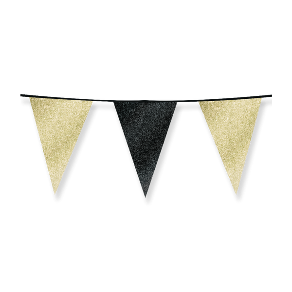 Vlaggenlijn Glitter 6 meter goud/Zwart