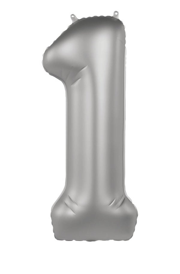 Folie Ballon cijfer 1 Moonlicht Zilver 86 cm
